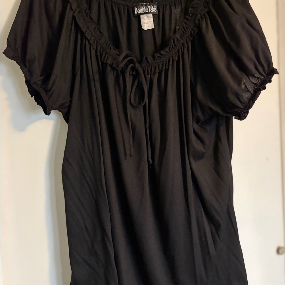 Black Peasant Top with Tie Neck